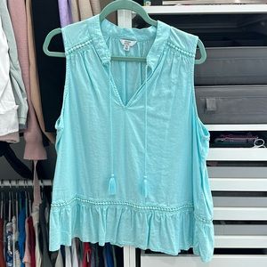 Aqua sleeveless top with tassels XL